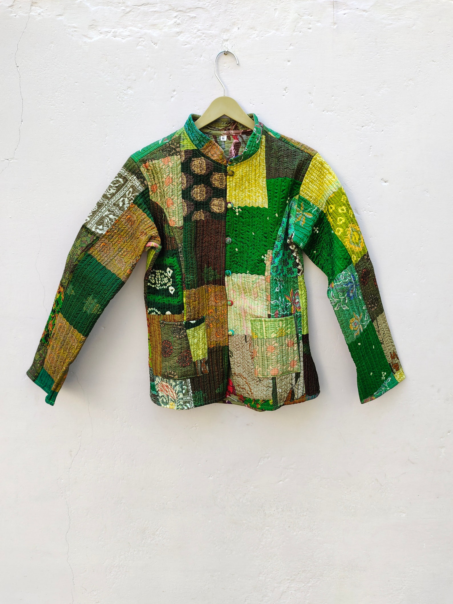 Indian Patchwork Cotton Fabric Jacket With Silk Patches Etsy