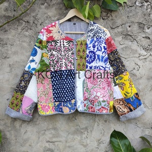 cotton Patchwork Jackets, Indian Cotton Handmade Winter Jacket Coat, Bohemian Style Jacket, Unisex Short Quilted Kantha Jacket, image 3