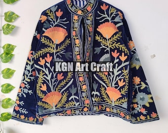 豪華なベルベットジャケット、手刺繍のベルベットSuzaniジャケット、ボヘミアンレディースボンバーヒッピージャケット、フリーサイズ、刺繍入りSuzaniジャケット