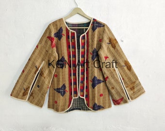kurze Baumwoll-Vintage-Jacke, Geschenk für ihre Jacke Vintage-Kantha-Jacke Baumwoll-Kantha-Jacken, Vintage-Kantha-Decke überwurf-Jacken für Frauen
