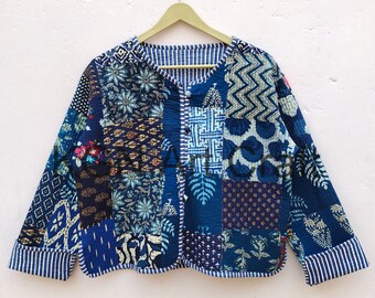 Giacca corta patchwork in cotone, cappotto reversibile patchwork indiano fatto a mano, giacca vintage alla moda da donna, giacca bomber