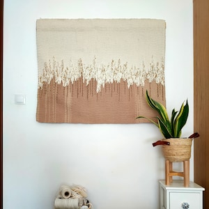 Tapisserie murale en fibres naturelles, oeuvre d&#39;art murale tissée apaisante, laine jute coton