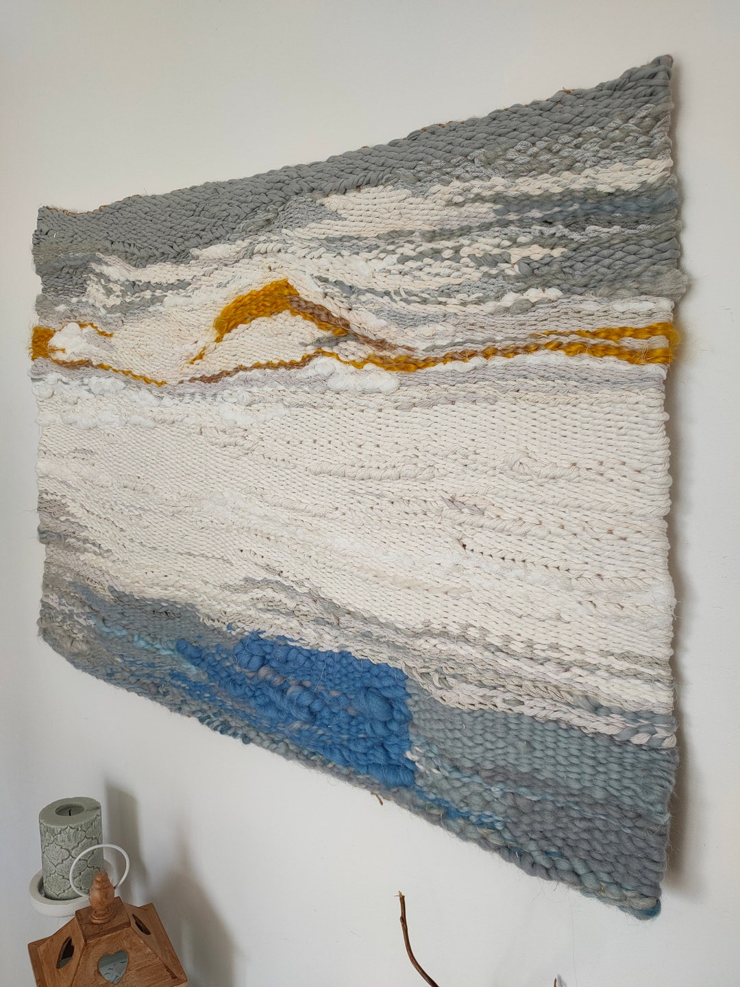 Sea Wall Hanging White Blue Fabric With Elements of Golden Etsy