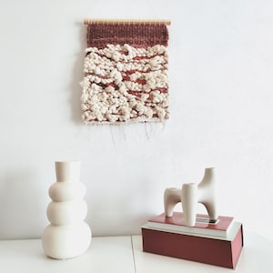 White & Pink Woven Wall Hanging, Sculptural Fiber Art