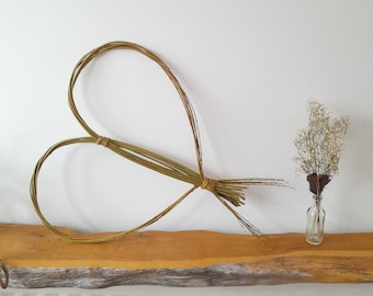 Thin hanging willow heart, woven with natural willow. Unique valentines or anniversary gift, delicate heart wreath for door or wall, 50cm.