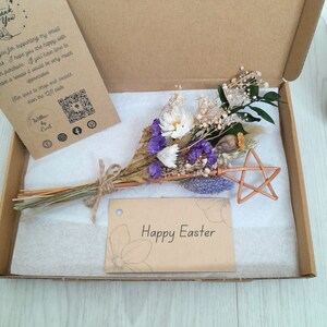 Flowers for Easter, Mini Dried Flower Bouquet with Willow Star, Personalised Gift Tag, Letterbox Flowers, Postable Eco-friendly Gift for Mum