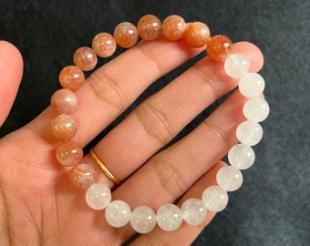 Sunstone & Moonstone Duality Gemstone Bracelet | Crystal Jewelry | Duality Bracelet | 8mm Healing Mala | Natural Gemstone Bracelet | Gifts