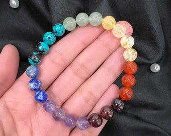 Pulsera de siete chakras - Piedras preciosas de chakra - Alineación de energía - Joyería curativa hecha a mano - Energía Zen - Pulsera de regalo espiritual - Armonía