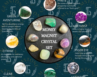 Money Magnet Crystals Set | Eight-Elements Money Magnet Tumbles | Good Luck Wealth Prosperity | Abundance | Attract Success | Gift Ideas