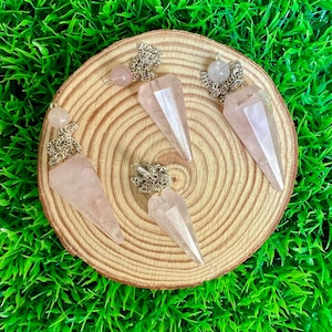 Rose Quartz Faceted Cone Pendulum, Healing Dowsing Crystal Pendulum, Necklace Jewelry Pendant, Divination Pendulum, Wind Chime, Decor, Gift