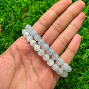 Aquamarine Bracelet | 7mm Blue Beryl Bracelet | Anger & Stress Relief, Prosperity, Protection, Anxiety Relief | Aquamarine Bracelet Gift