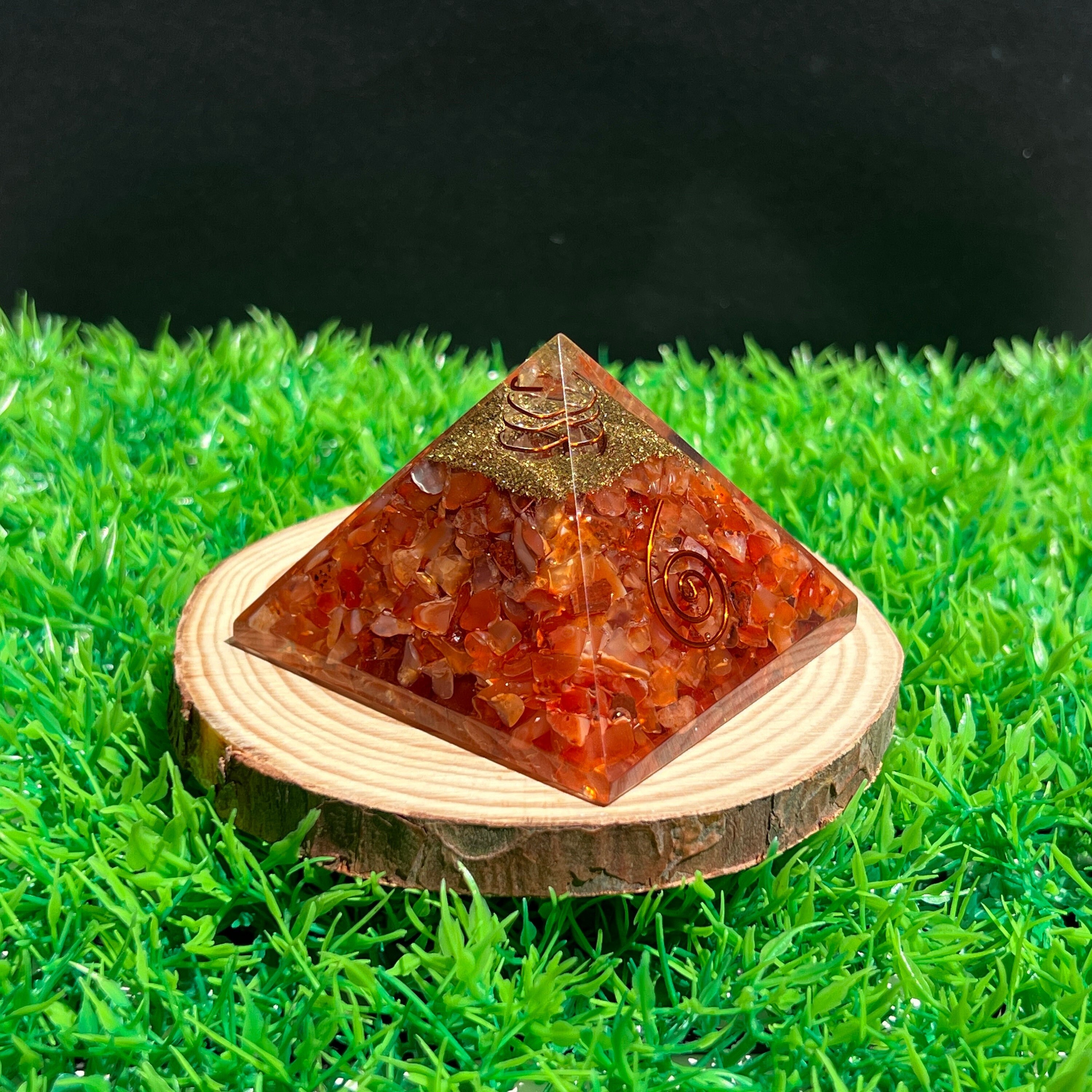Green Cross Toad 30mm Crystal Gemstone Orgone Pyramid - Reiki Healing, Feng Shui Charging - Blue