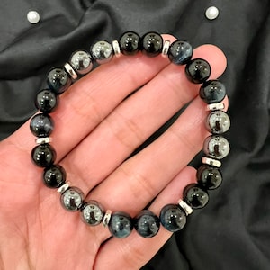 Men&#39;s Anxiety Support Bracelet – 8mm Blue Tiger Eye, Black Onyx & Hematite – Grounding, Calming, Emotional Balance, Gift for Him