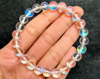 Pulsera de cuarzo Aura de ángel Pulsera de cuarzo Aura transparente y  mate de mm Regalo de fuerza, alivio del estrés, motivación, atracción y