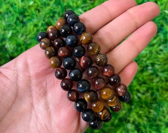 TriColor Tiger Eye Bracelet | 8MM Tiger Eye Jewelry For Protection, Prosperity, Nurturing, Abundance | Meditation | Anxiety Support Gift