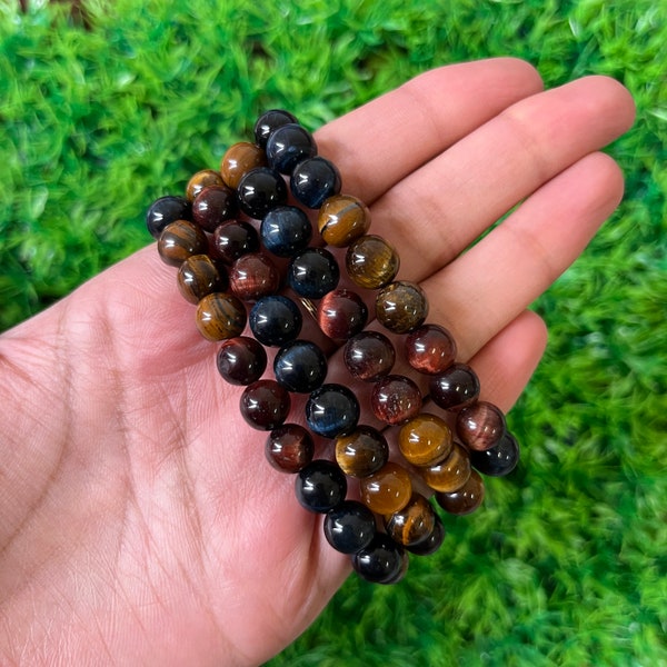 TriColor Tiger Eye Bracelet | 8MM Tiger Eye Jewelry For Protection, Prosperity, Nurturing, Abundance | Meditation | Anxiety Support Gift