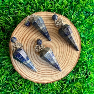 Lapis Lazuli Faceted Cone Pendulum, Healing Dowsing Crystal Pendulum, Necklace Jewelry Pendant, Divination Pendulum, Wind Chime, Decor, Gift