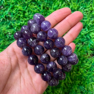 AA++ Amethyst Bracelet | 12MM Quartz Bracelet For Breaking Addictions, Clarity, Sleep, Protection, Anxiety Relief | Chakra Cleansing