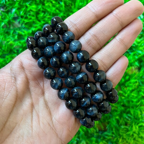 Blue Tiger Eye Bracelet | 8MM Hawk Eye Bracelet For Abundance, Motivation, Spiritual Awakening, Manifestation | Meditation Stone | Tiger Eye