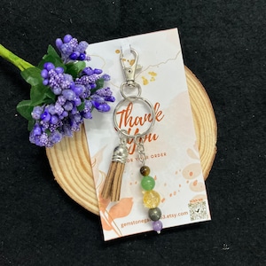 Money Maker Gemstone Charm Keychain, Natural Handmade Stone keychain, Christmas Gift, Crystal Healing, Pet Collar Charm, Handbag Charm