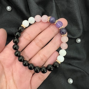 Empath Energy Bracelet, Grounding Beaded Jewelry, Protective Energy Crystals, Spiritual Jewelry Gift, Handmade Stretch Beaded Bracelet
