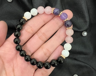 Empath Energy Bracelet, Grounding Beaded Jewelry, Protective Energy Crystals, Spiritual Jewelry Gift, Handmade Stretch Beaded Bracelet