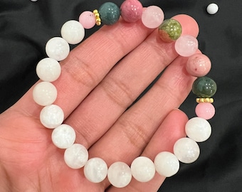 Pregnancy Gemstone Gift Bracelet, 8MM Beaded Bracelet, Gift for Mom-to-Be, Happy Pregnancy Jewelry, Handmade Bracelets for Expecting Mothers