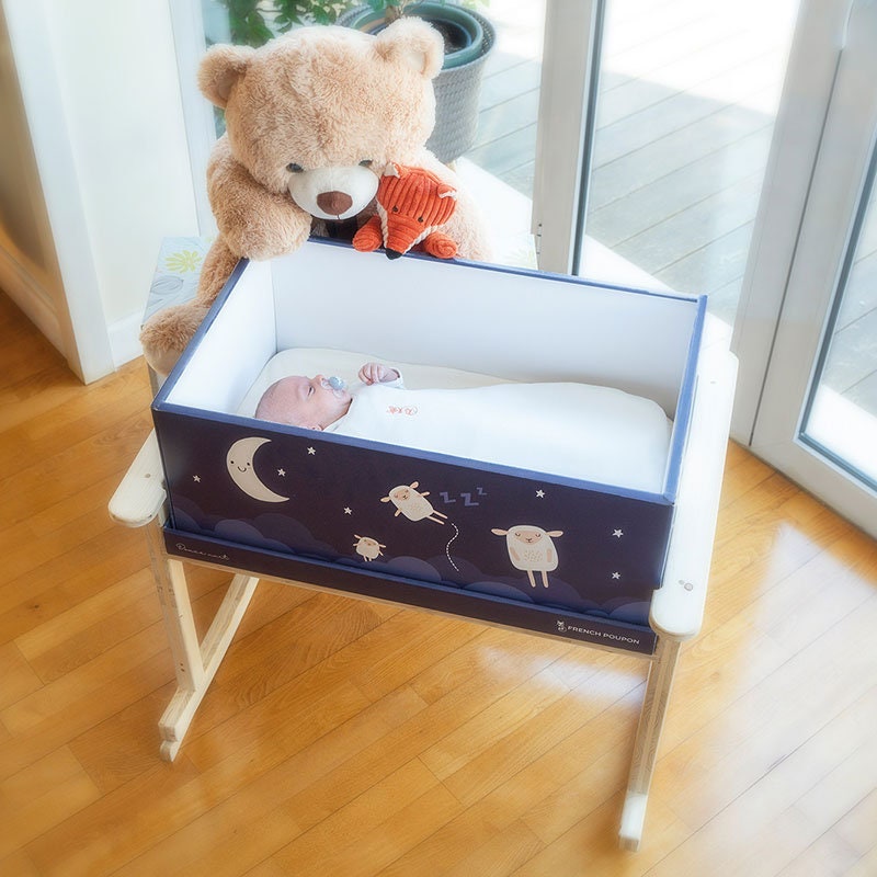 Pack Berceau Évolutif Bébé en Bois et Carton Bleu, Douce Nuit