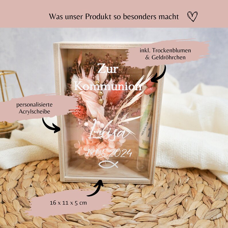 Geldgeschenk Kommunion Rosa | Geschenk zur Kommunion | Geschenk Kommunion | Patentante Bild 2