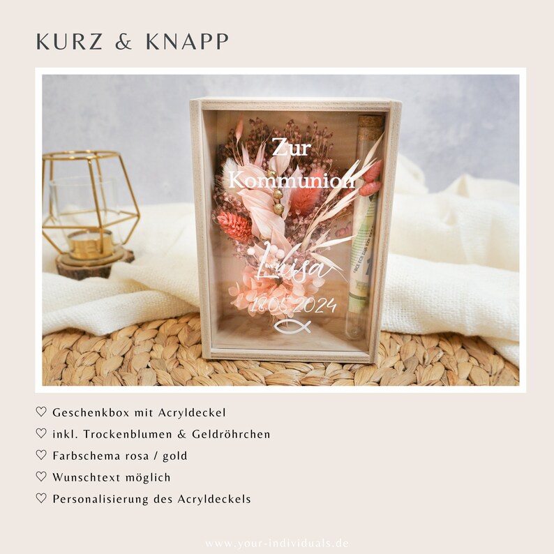 Geldgeschenk Kommunion Rosa | Geschenk zur Kommunion | Geschenk Kommunion | Patentante Bild 10