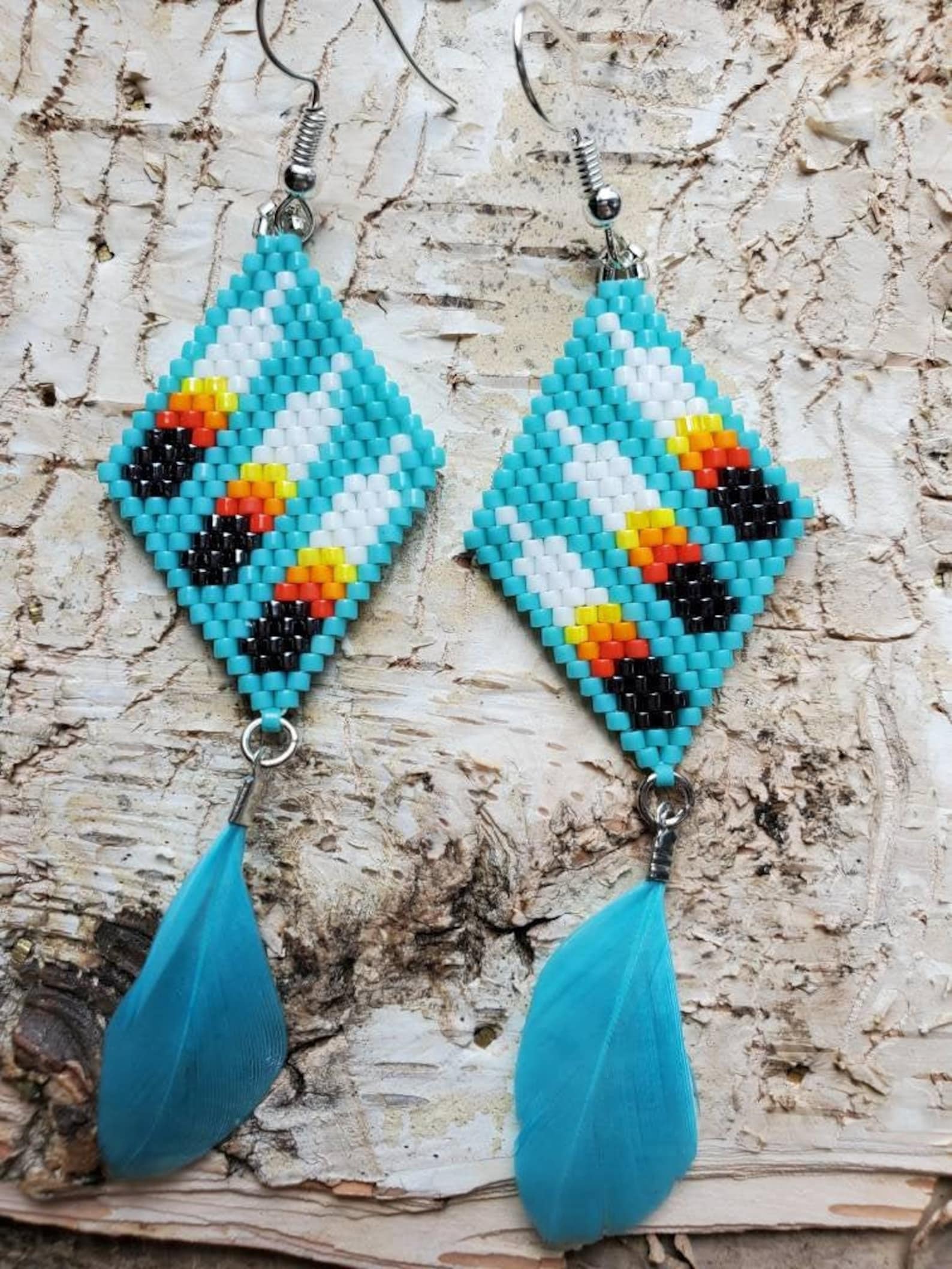 Native american beaded earrings. Indigenous feather earrings. Etsy