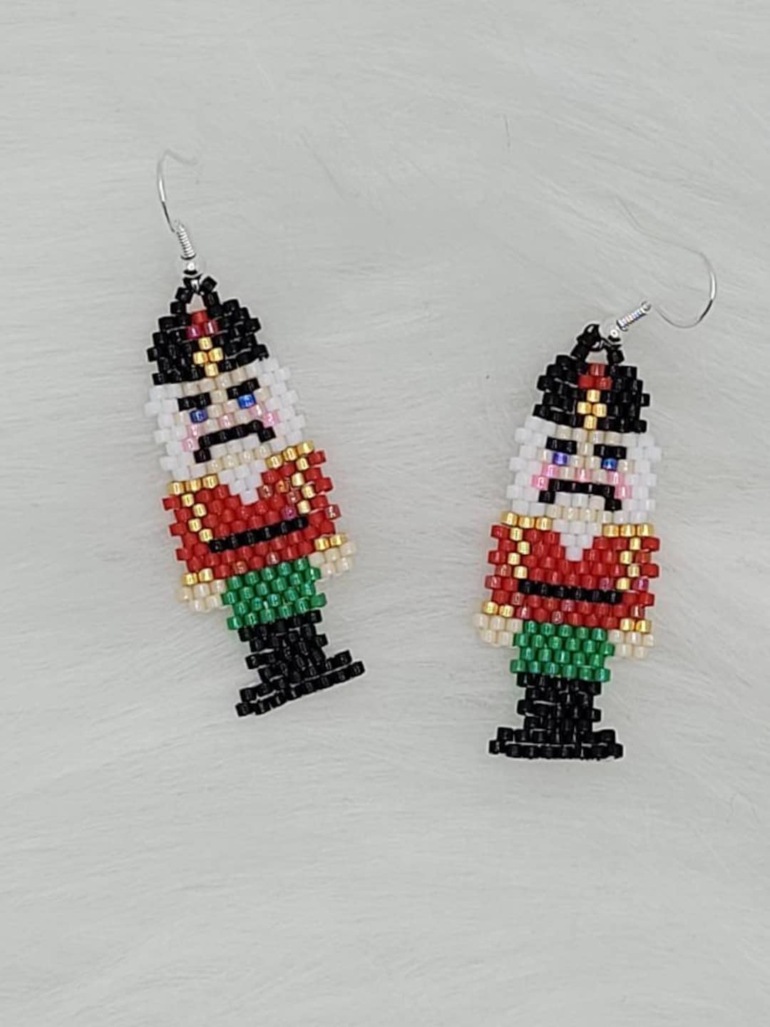Beaded Nutcracker Earrings. Christmas Soldier Earrings Christmas