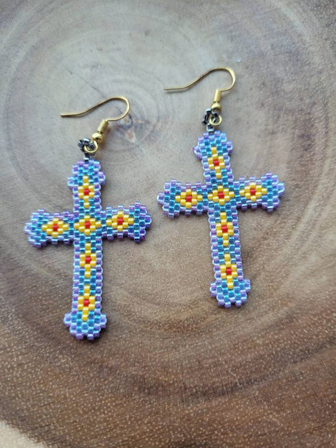 Beaded Indigenous Earrings. Native American Cross Earrings