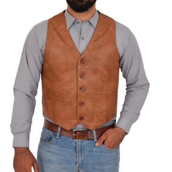 Tan Leather Vest Etsy