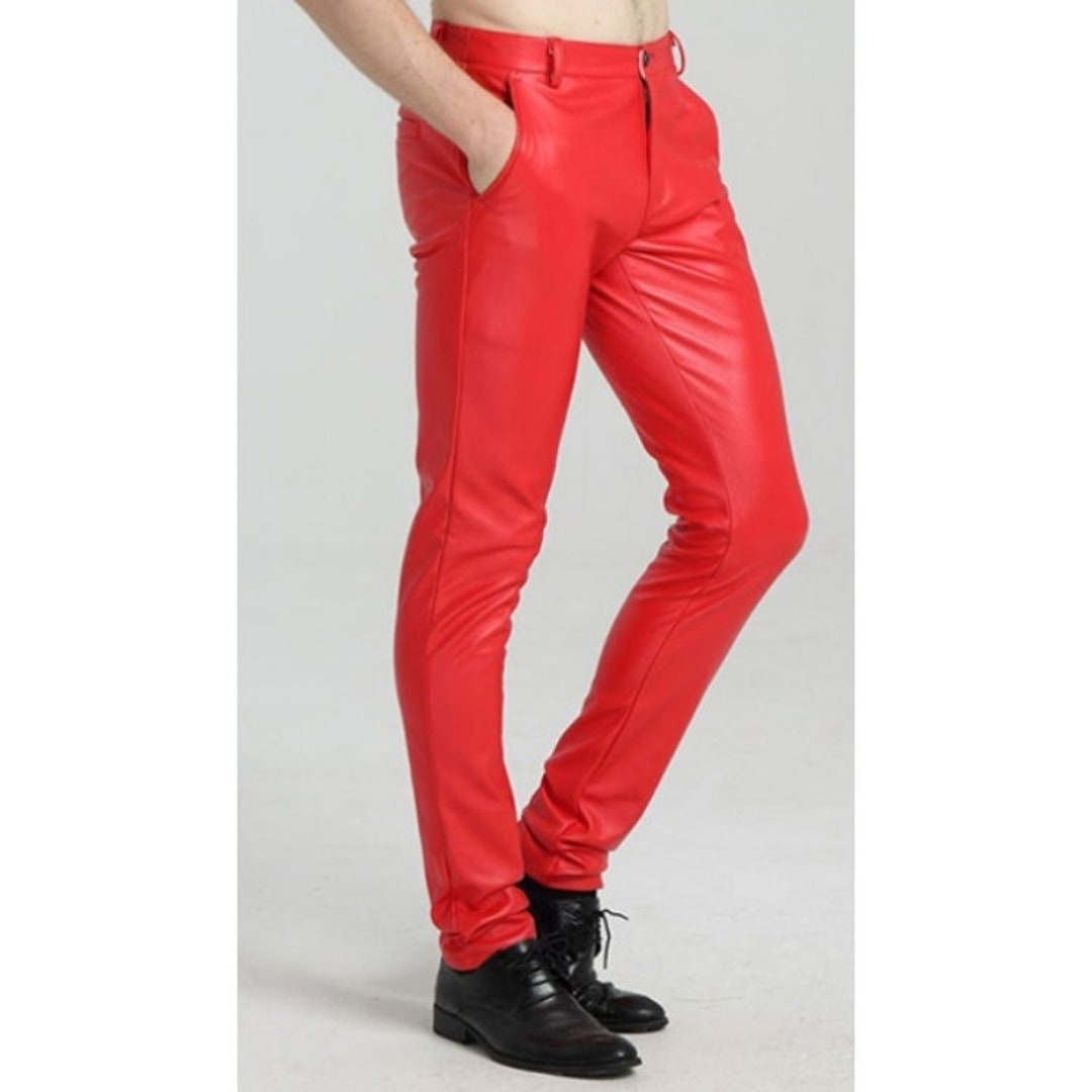 Leather Pants for Men's, Handmade Vegan Leather Jeans Pants