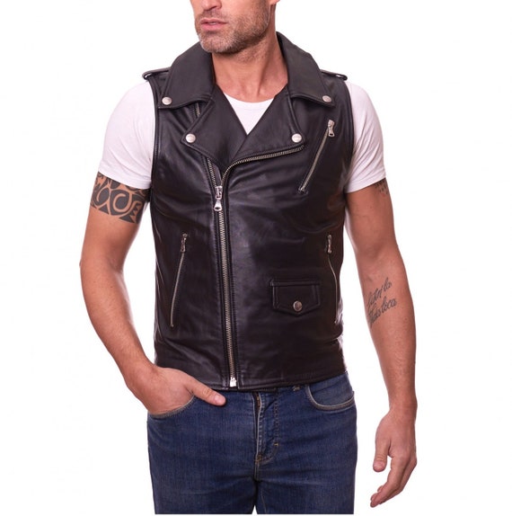 Chaleco de cuero para hombre Chaleco negro Chaleco vintage biker Chaleco  occidental Chalecos accesorios de motociclista patrón de chaleco de punto Cuero  hombres chaleco personalizado Chaleco de los años 70 4 -  México