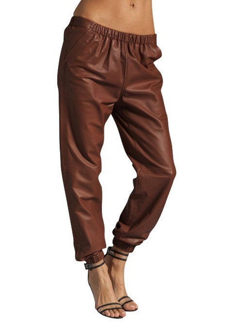 Leather Pants Handmade For Women, Leggings Jeans Tan, Skinny High Size Waist Women's, Up Push Pencil Stretch, Stretchy Trousers Genuine 1