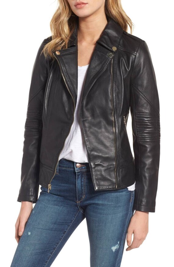 Handmade Leather Jacket for Women's Biker Bomber Coat for - Etsy