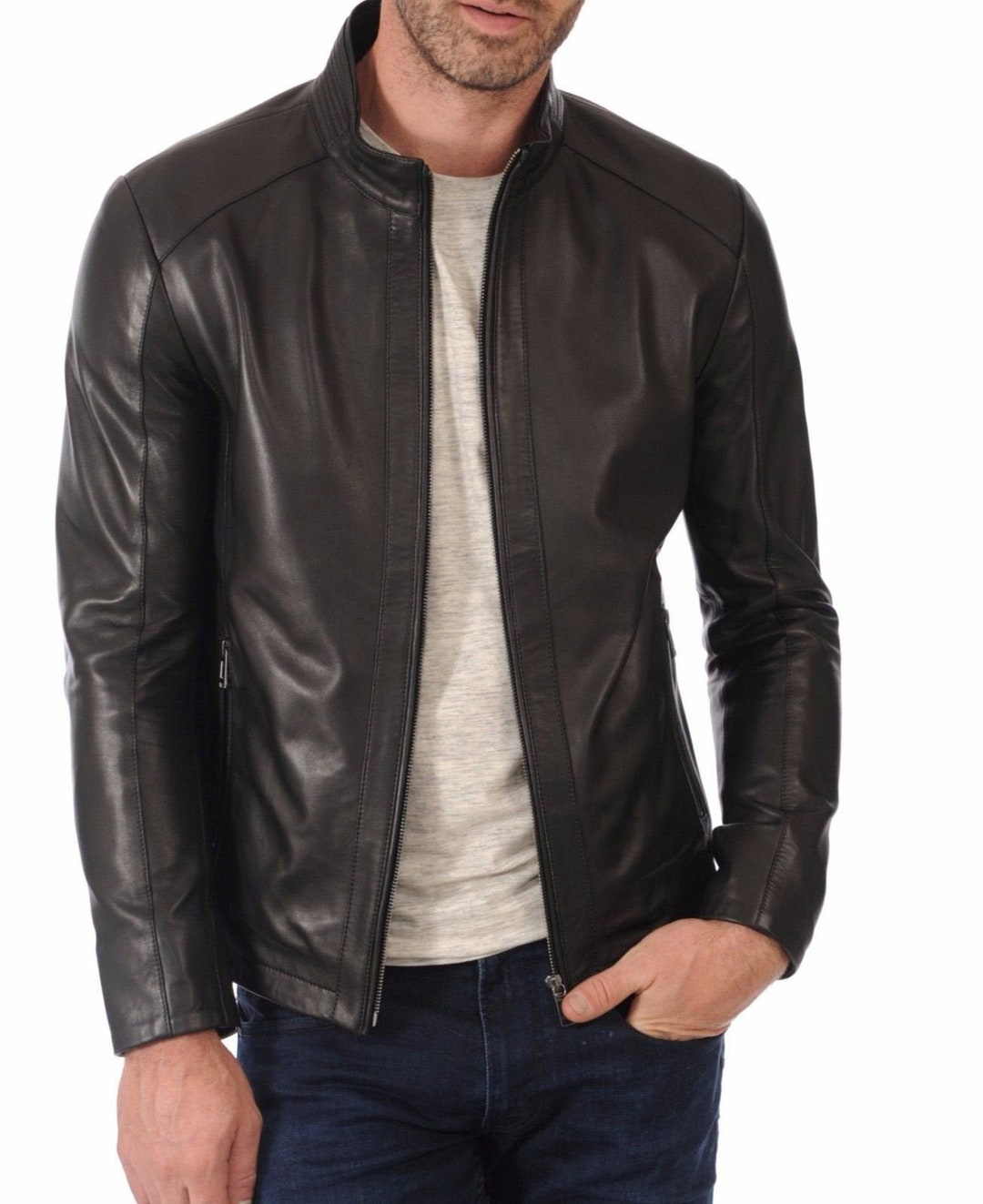 Men Leather Jacket, Brown Leather Motorcycle Jacket Men, Biker Leather ...