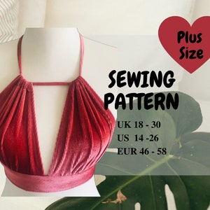 Plus Size Mujer Pdf Bustier Bikini Bra Top Patrón de costura / Tamaño Reino Unido 18 - 30 / Tamaño EE.UU. 14 - 26 / Descarga instantánea impresión en casa A4, Carta de EE.UU.