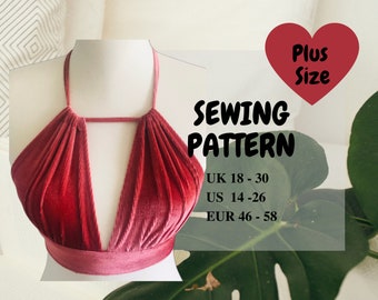 Plus Size Mujer Pdf Bustier Bikini Bra Top Patrón de costura / Tamaño Reino Unido 18 - 30 / Tamaño EE.UU. 14 - 26 / Descarga instantánea impresión en casa A4, Carta de EE.UU.