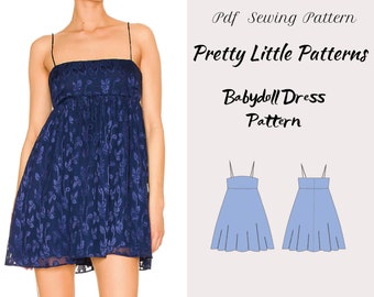 Pdf Digital Sewing Pattern for Babydoll Dress Pattern  | Women Sewing pattern UK Size 2 - 30 | US Size 0 - 28 | A4, US Letter