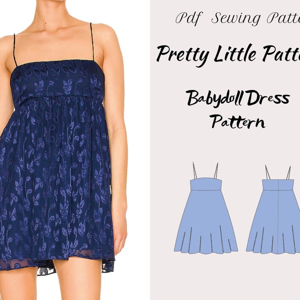 Pdf Digital Sewing Pattern for Babydoll Dress Pattern  | Women Sewing pattern UK Size 2 - 30 | US Size 0 - 28 | A4, US Letter