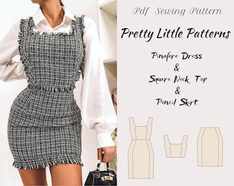 Pinafore Dress Pattern, Bustier Pattern, Pencil Skirt Pattern | Women Sewing pattern UK Size 2 - 30 | US Size 0 - 28 | A4, US Letter
