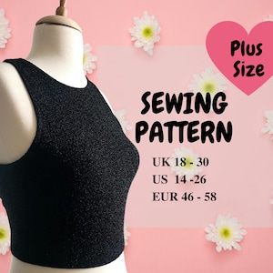 Basic Tank Top Pattern, Women Plus Size Pattern, Crop Tank Pattern, Tank Top Sewing Pattern, Instant download print at home A4, US Letter