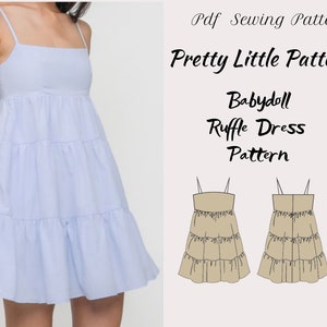 Pdf Digital Sewing Pattern for Babydoll Ruffle Dress Pattern  | Women Sewing pattern UK Size 2 - 30 | US Size 0 - 28 | A4, US Letter