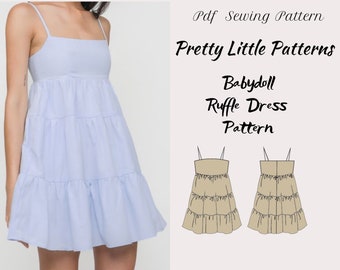 Pdf Digital Sewing Pattern for Babydoll Ruffle Dress Pattern  | Women Sewing pattern UK Size 2 - 30 | US Size 0 - 28 | A4, US Letter