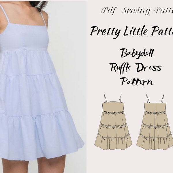 Pdf Digital Sewing Pattern for Babydoll Ruffle Dress Pattern  | Women Sewing pattern UK Size 2 - 30 | US Size 0 - 28 | A4, US Letter