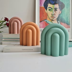 Arched Colourful Bookends, Pastel Teal Orange Plum Book Holders, Modern Shelf Decor in Teal, Pink, Orange, unique Bookends, Concrete Bookend