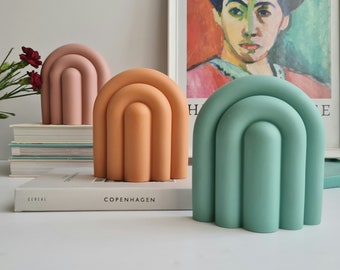 Arched Colourful Bookends, Pastel Teal Orange Plum Book Holders, Modern Shelf Decor in Teal, Pink, Orange, unique Bookends, Concrete Bookend